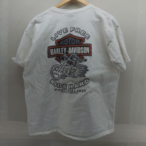 VTG Harley Davidson Skeleton Rider Live Free Ride Hard T shirt Mens XL White Mex - Picture 2 of 4